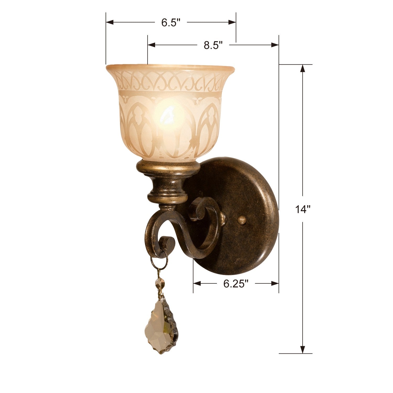 Crystorama Norwalk 7501-BU-GT-S – 6.5 Inch – 1 Light – Sconce – Clear Crystal – Bronze Umber – Damp Rated
