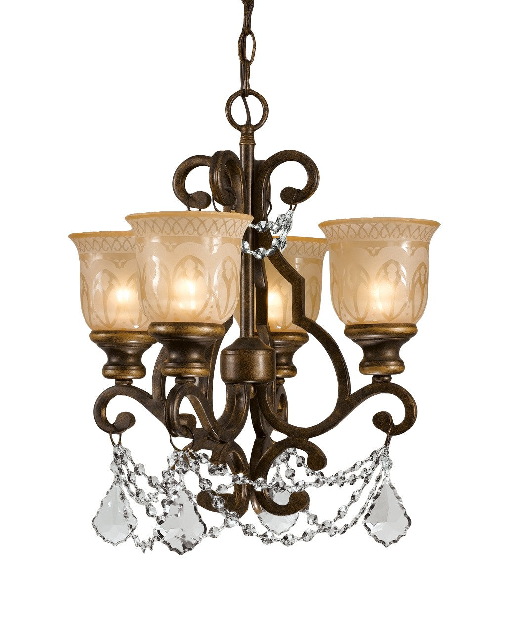 Crystorama Norwalk 7504-BU-CL-MWP – 17 Inch – 4 Light – Chandelier – Clear Crystal – Bronze Umber – Damp Rated