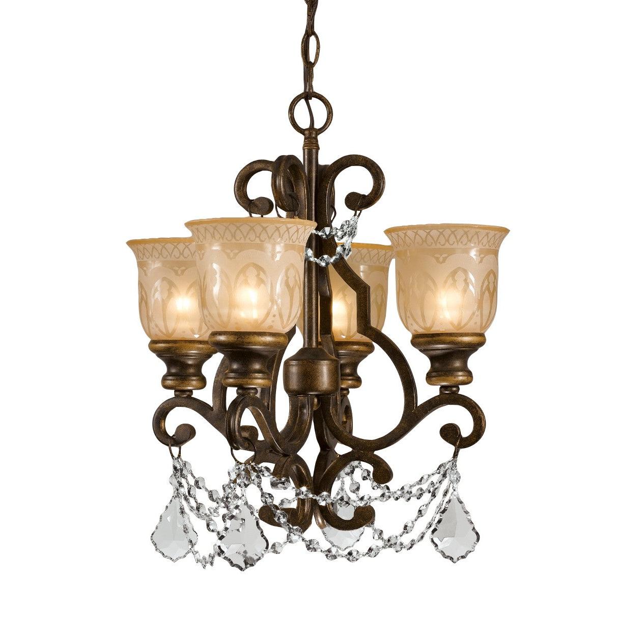 Crystorama Norwalk 7504-BU-CL-MWP – 17 Inch – 4 Light – Chandelier – Clear Crystal – Bronze Umber – Damp Rated