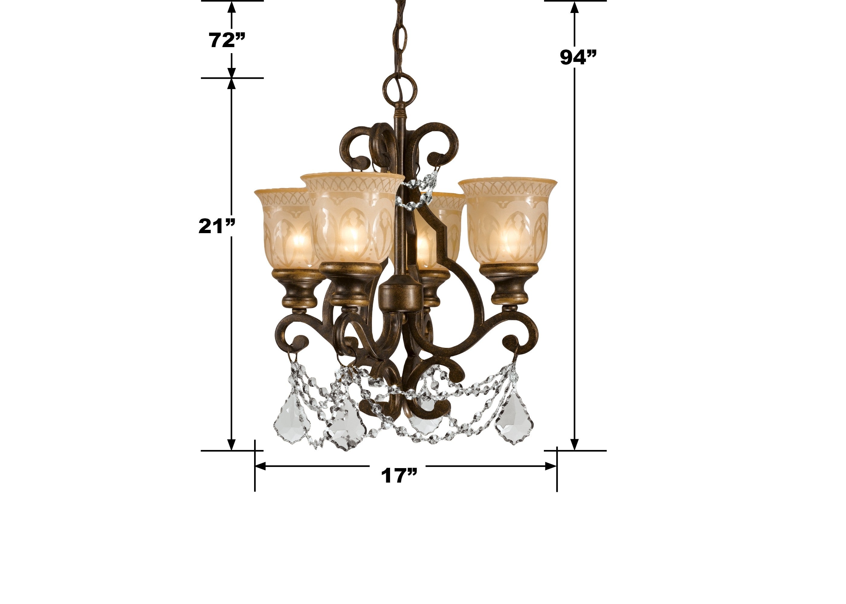 Crystorama Norwalk 7504-BU-CL-MWP – 17 Inch – 4 Light – Chandelier – Clear Crystal – Bronze Umber – Damp Rated