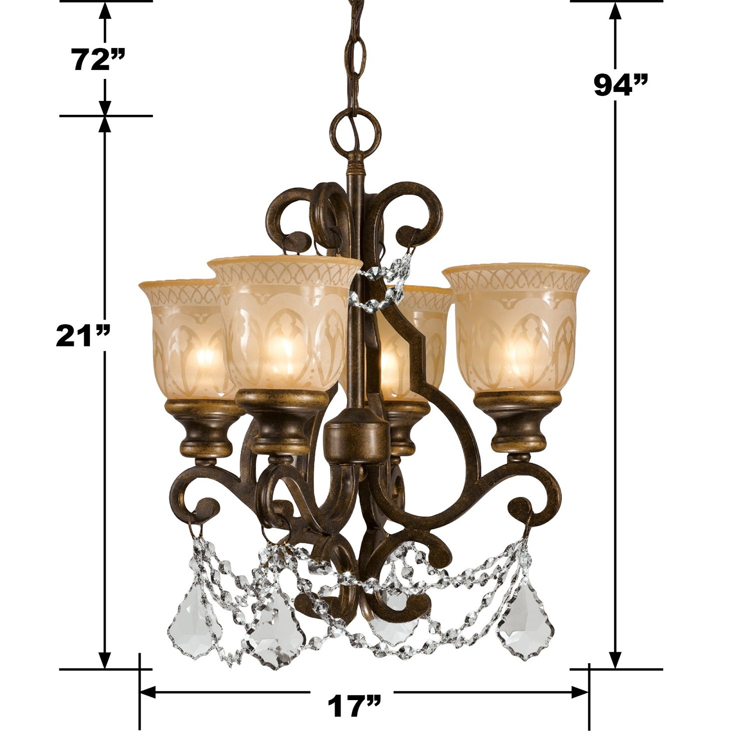 Crystorama Norwalk 7504-BU-CL-SAQ – 17 Inch – 4 Light – Chandelier – Clear Crystal – Bronze Umber – Damp Rated