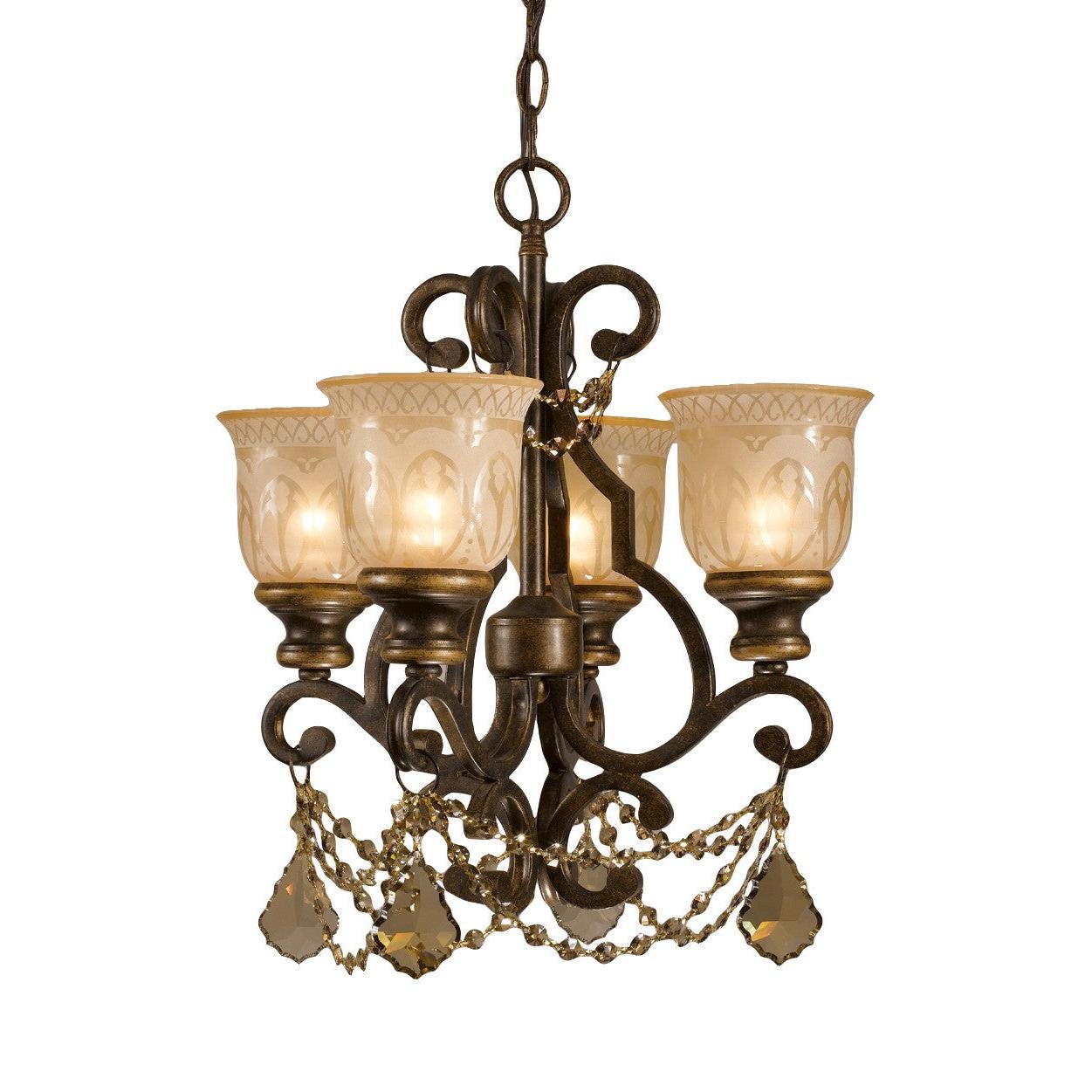 Crystorama Norwalk 7504-BU-GT-MWP – 17 Inch – 4 Light – Chandelier – Clear Crystal – Bronze Umber – Damp Rated
