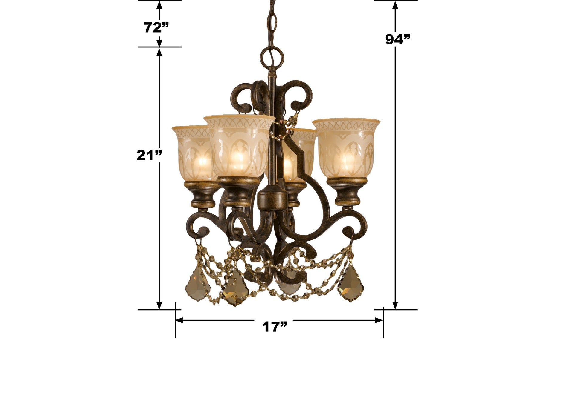 Crystorama Norwalk 7504-BU-GT-MWP – 17 Inch – 4 Light – Chandelier – Clear Crystal – Bronze Umber – Damp Rated