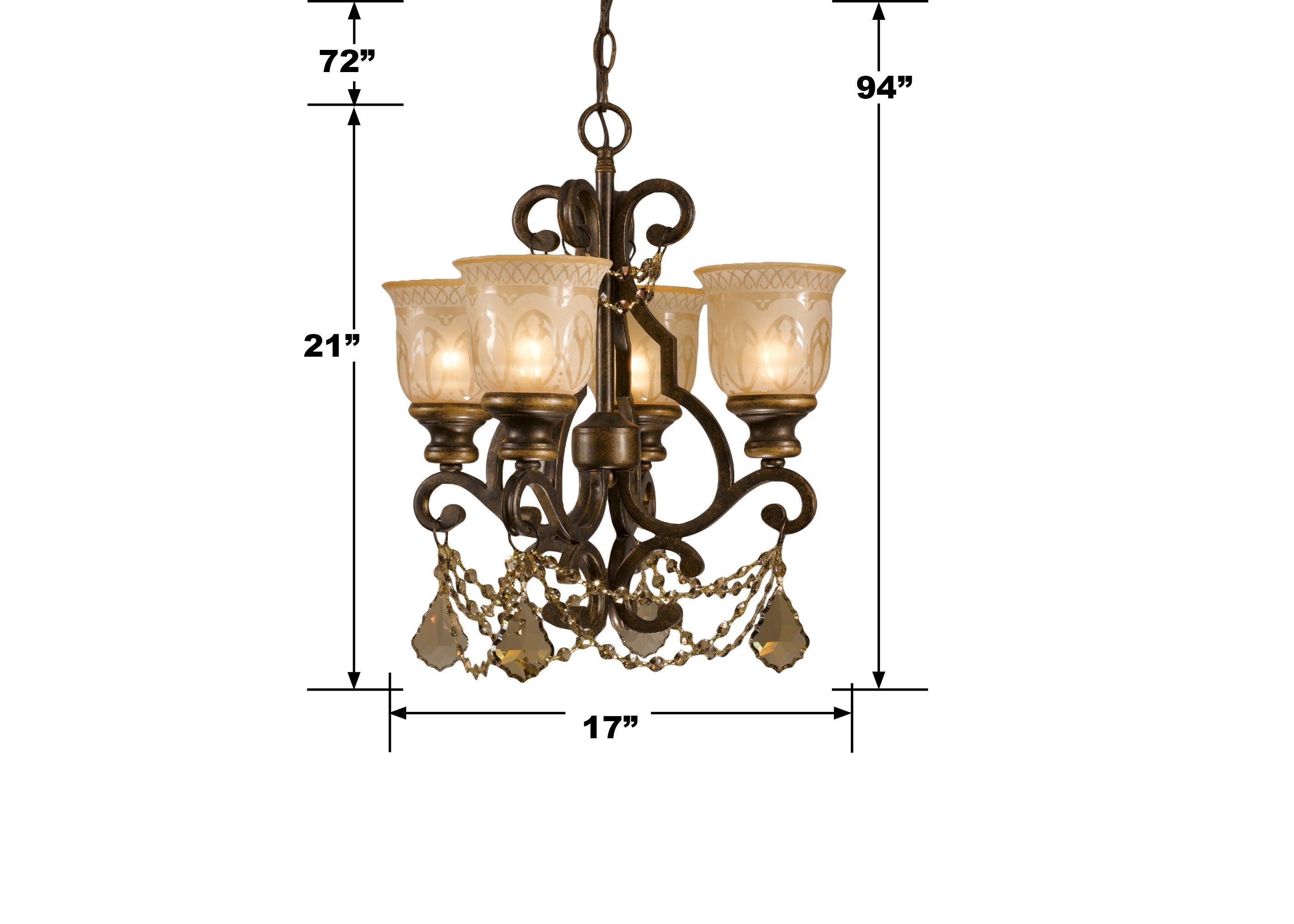 Crystorama Norwalk 7504-BU-GT-MWP – 17 Inch – 4 Light – Chandelier – Clear Crystal – Bronze Umber – Damp Rated