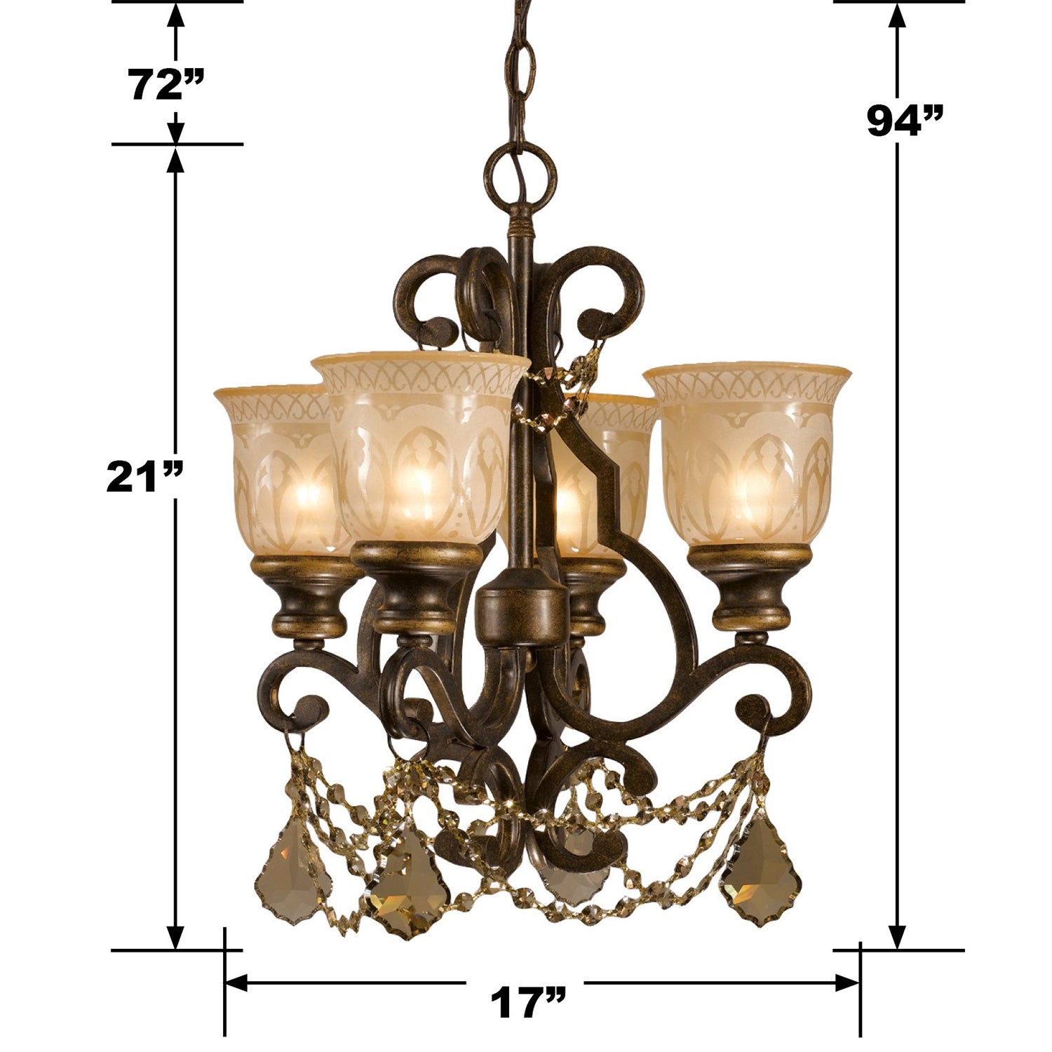 Crystorama Norwalk 7504-BU-GT-S – 17 Inch – 4 Light – Chandelier – Clear Crystal – Bronze Umber – Damp Rated