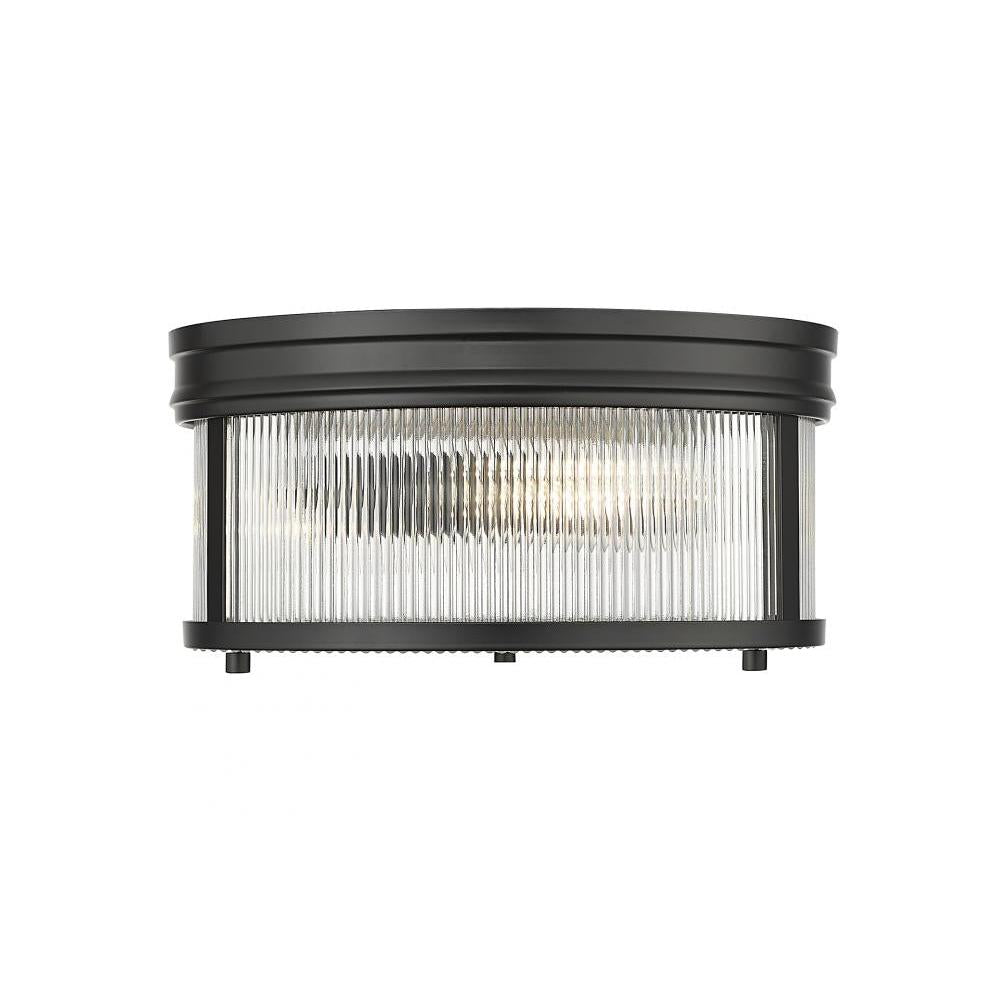 2 Light Flush Mount Light-Clear Ribbed
