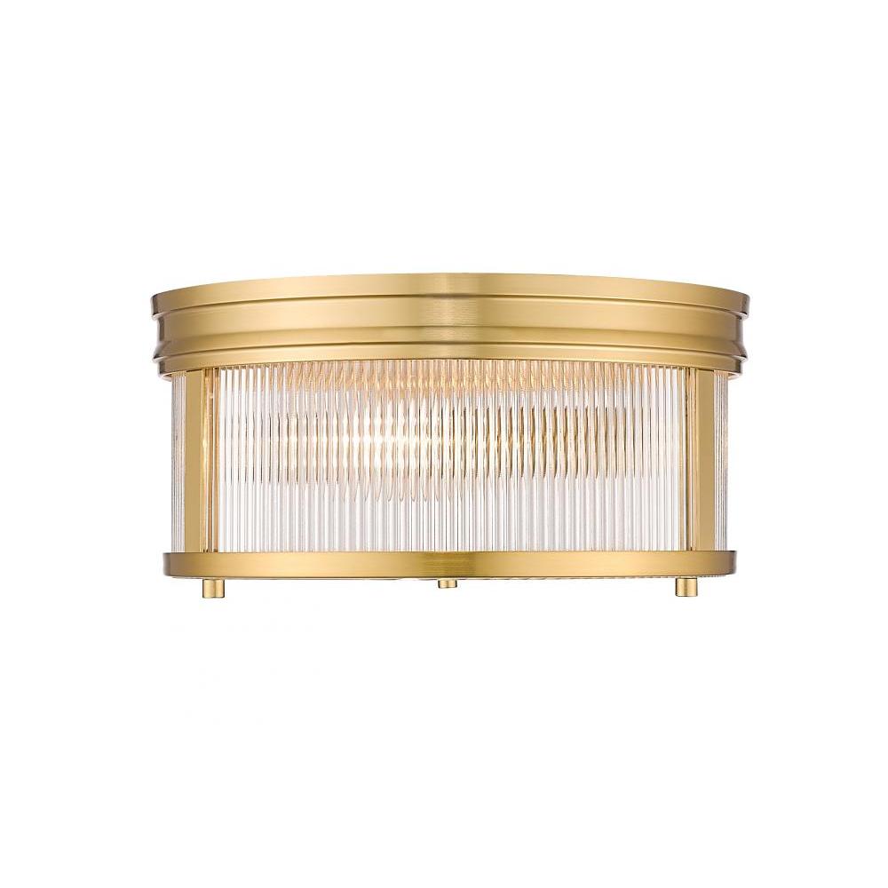 2 Light Flush Mount Light-Clear Ribbed