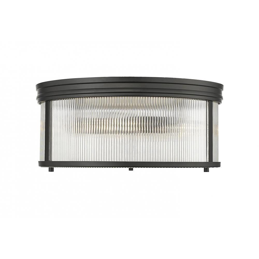 4 Light Flush Mount Light-Clear Ribbed
