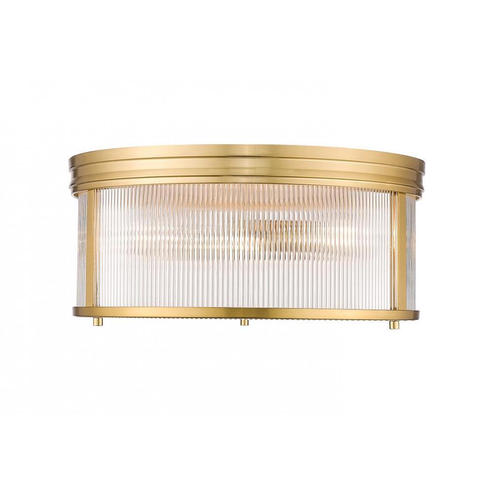 4 Light Flush Mount Light-Clear Ribbed