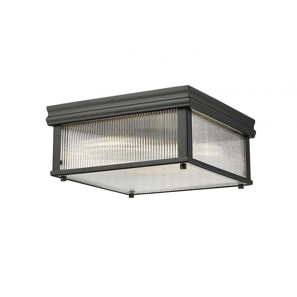 2 Light Flush Mount Light-Clear Ribbed
