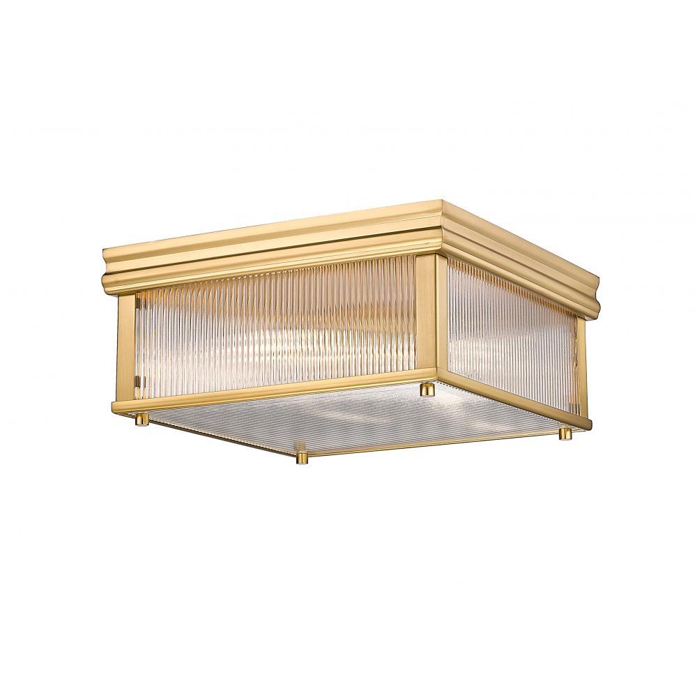 2 Light Flush Mount Light-Clear Ribbed