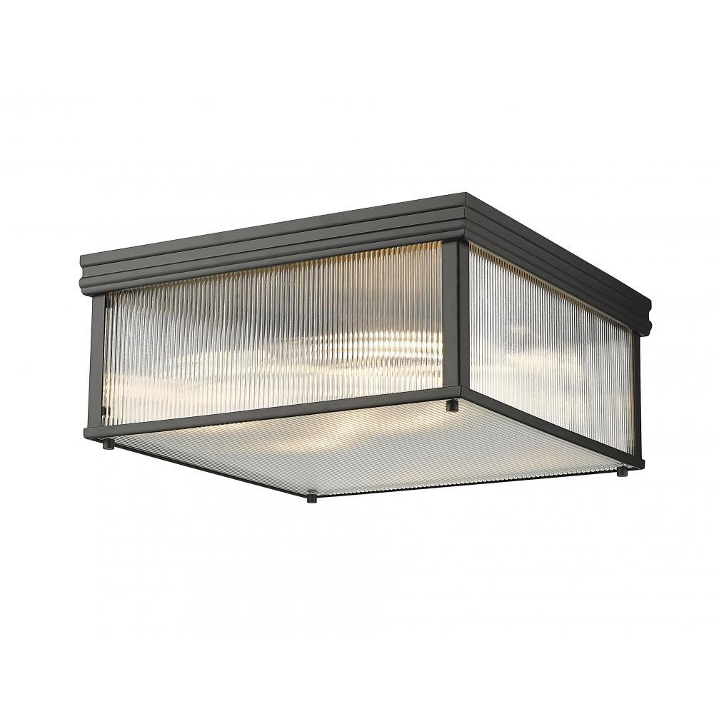 4 Light Flush Mount Light-Clear Ribbed
