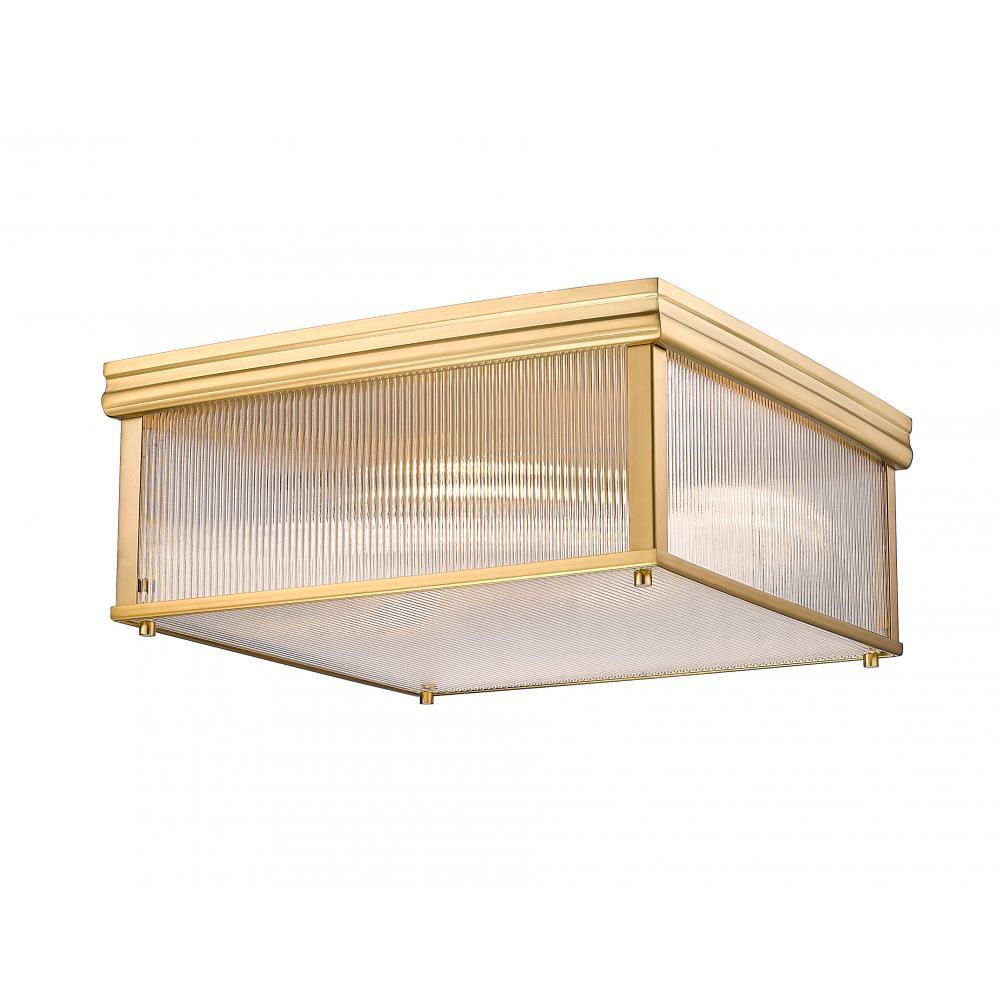 4 Light Flush Mount Light-Clear Ribbed
