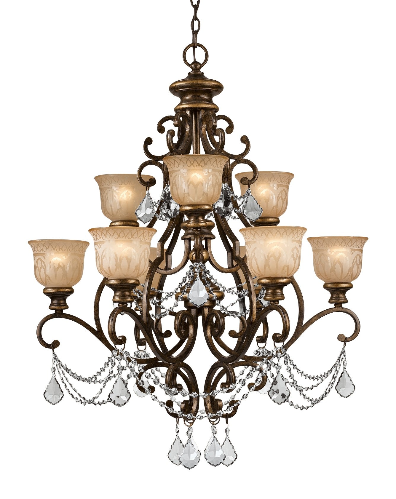 Crystorama Norwalk 7509-BU-CL-MWP – 34 Inch – 9 Light – Chandelier – Clear Crystal – Bronze Umber – Damp Rated