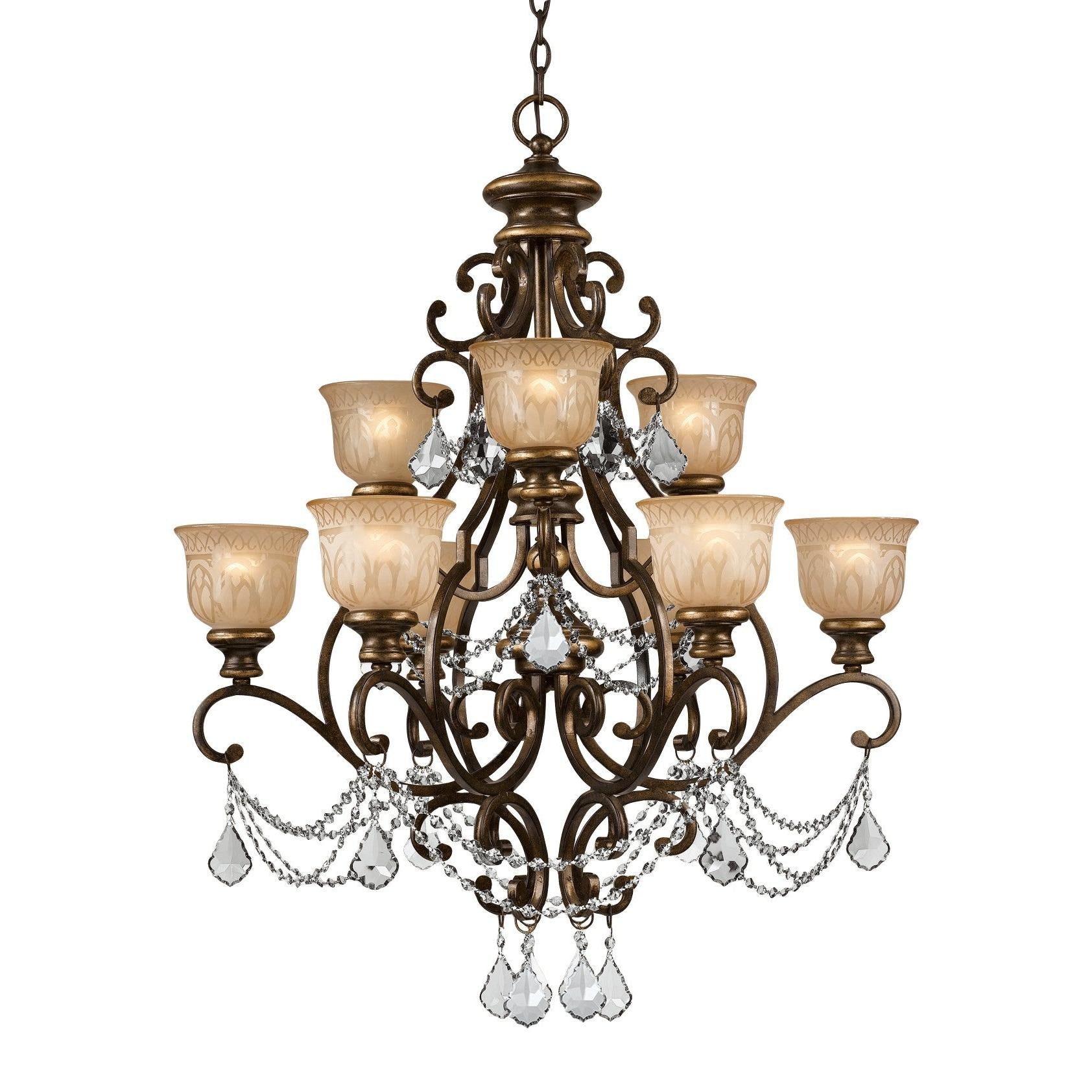 Crystorama Norwalk 7509-BU-CL-MWP – 34 Inch – 9 Light – Chandelier – Clear Crystal – Bronze Umber – Damp Rated