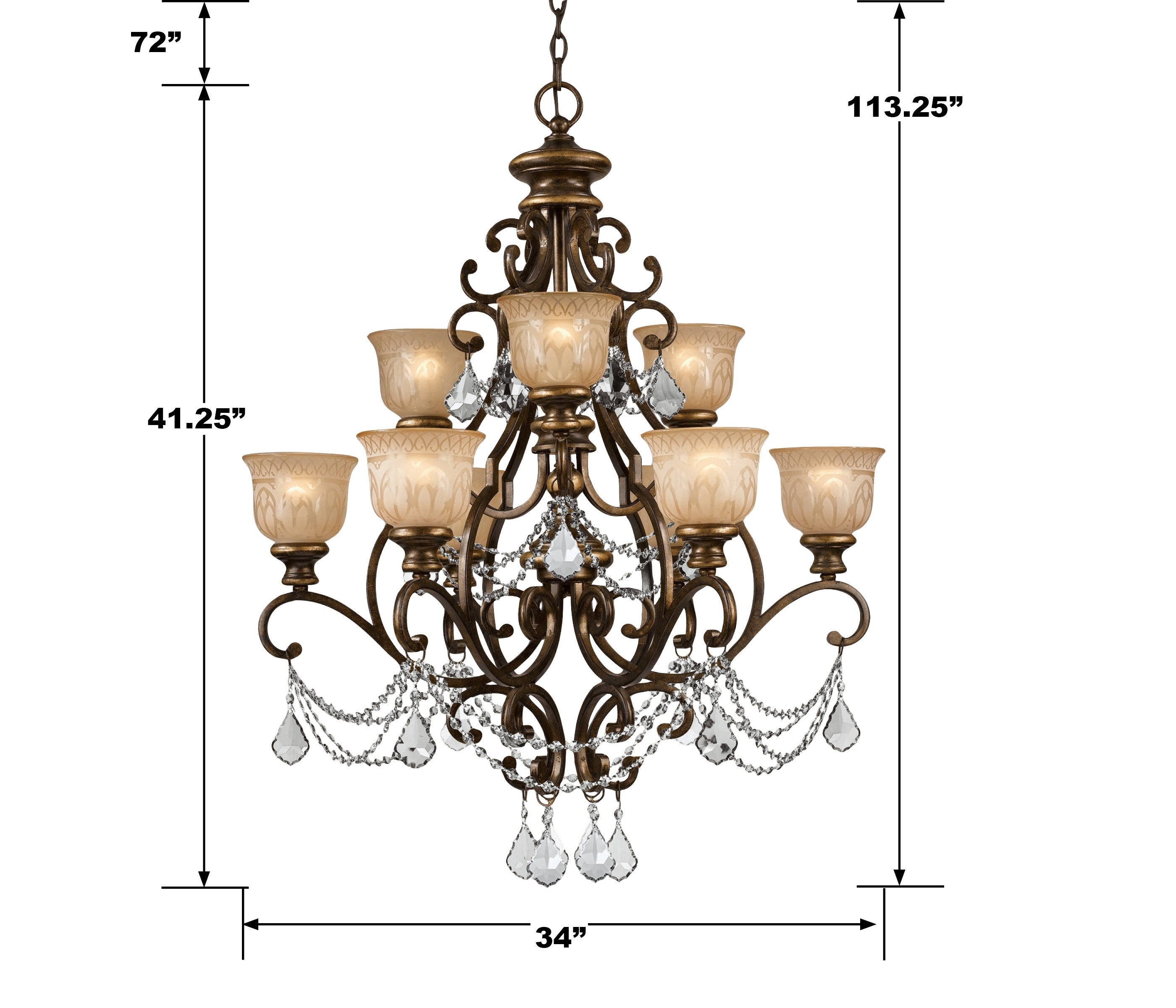 Crystorama Norwalk 7509-BU-CL-MWP – 34 Inch – 9 Light – Chandelier – Clear Crystal – Bronze Umber – Damp Rated