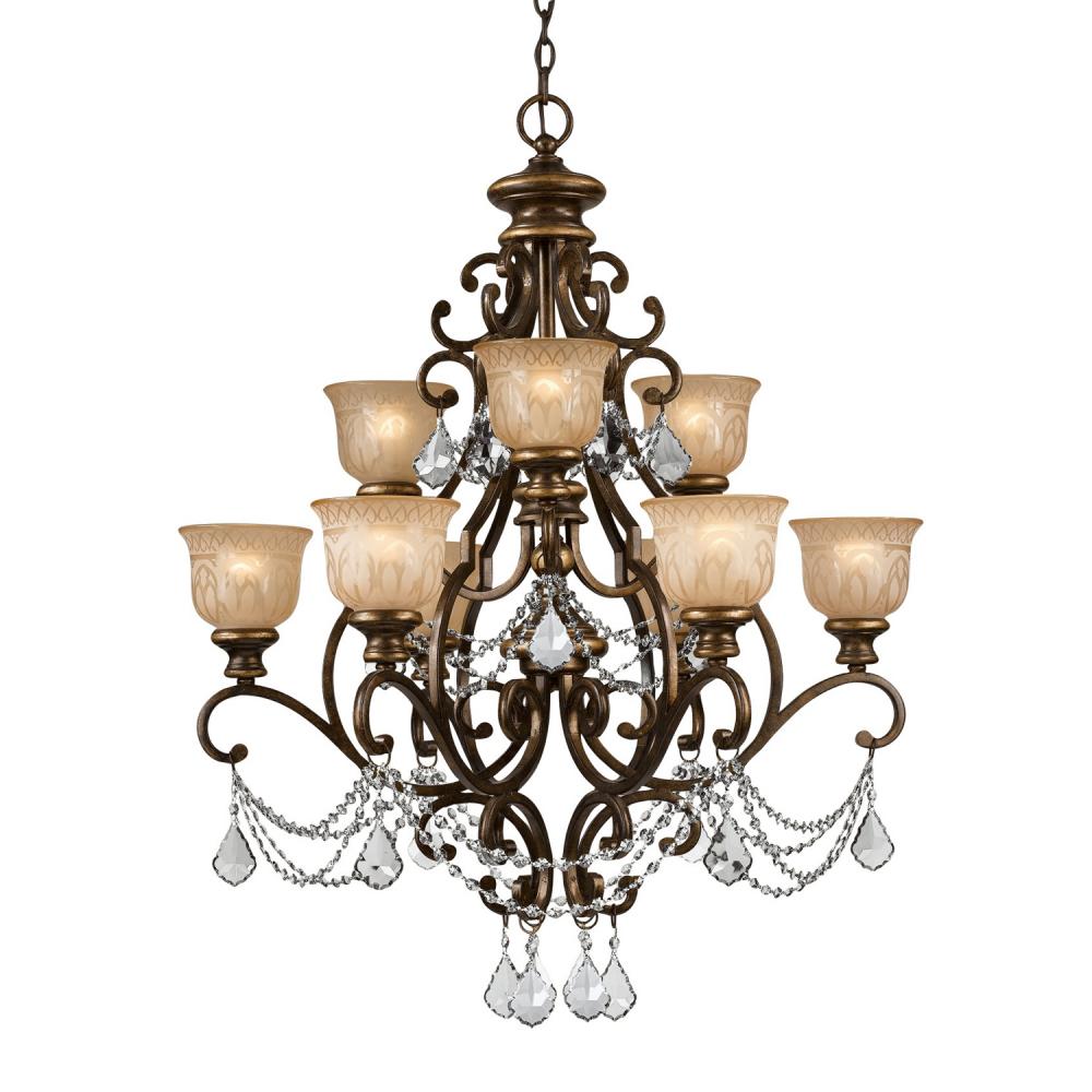 Norwalk 9 Light Spectra Crystal Bronze Umber Chandelier