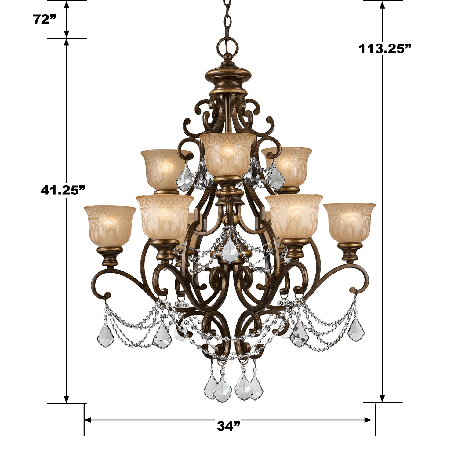 Crystorama Norwalk 7509-BU-CL-SAQ – 34 Inch – 9 Light – Chandelier – Clear Crystal – Bronze Umber – Damp Rated
