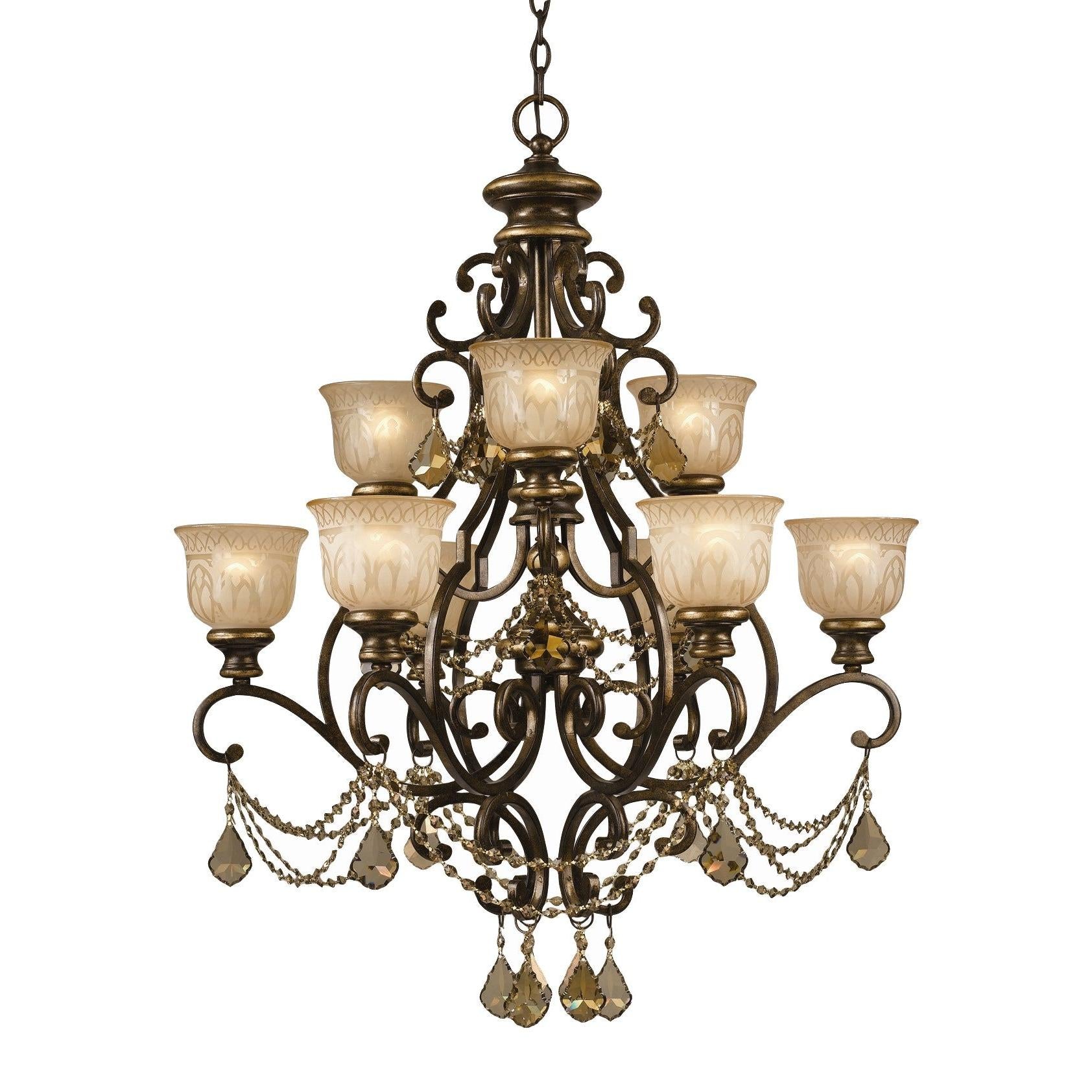 Crystorama Norwalk 7509-BU-GT-MWP – 34 Inch – 9 Light – Chandelier – Clear Crystal – Bronze Umber – Damp Rated