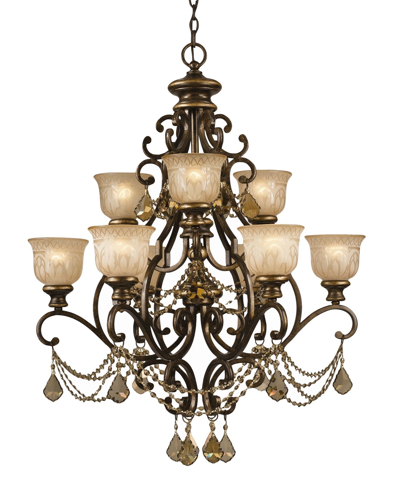 Crystorama Norwalk 7509-BU-GT-MWP – 34 Inch – 9 Light – Chandelier – Clear Crystal – Bronze Umber – Damp Rated