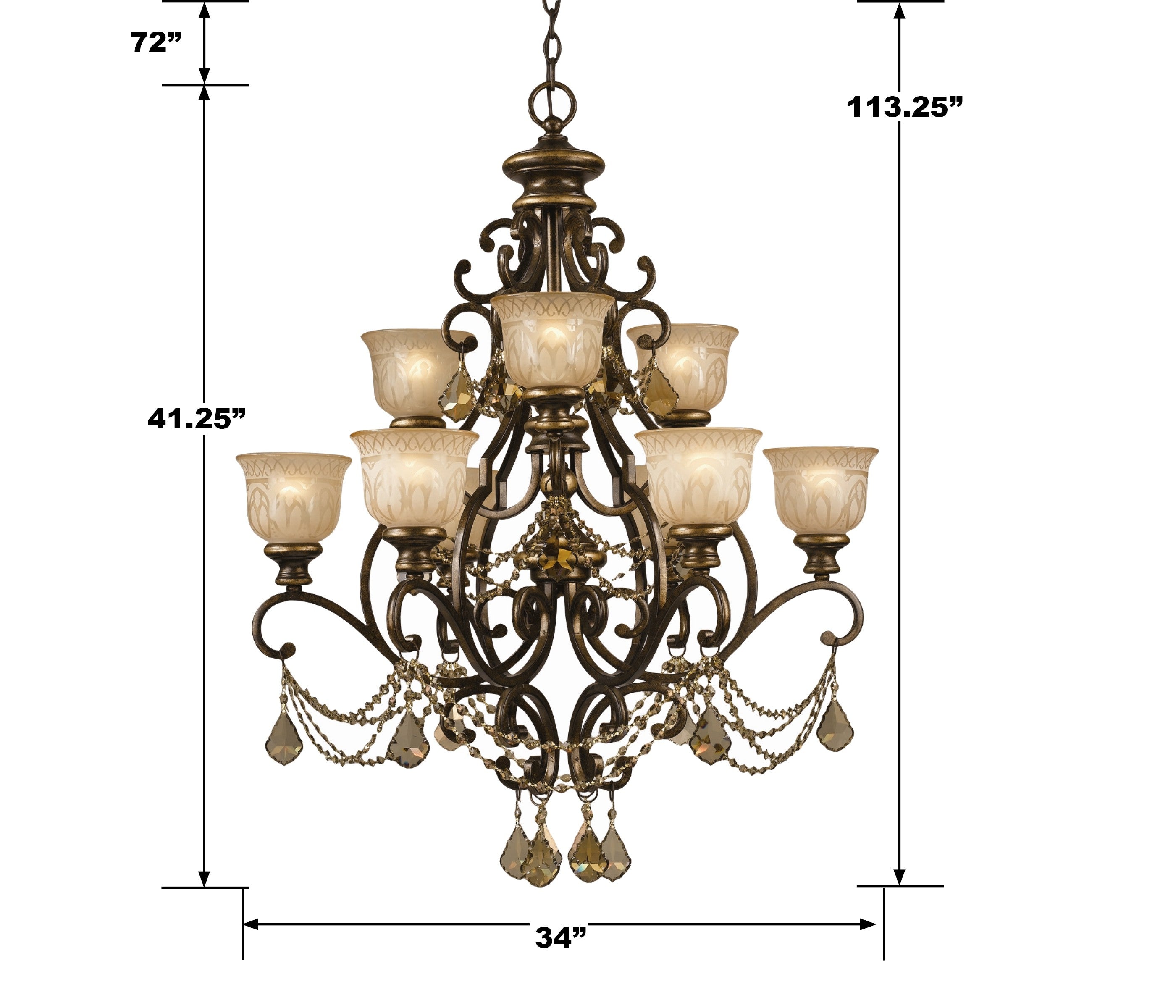 Crystorama Norwalk 7509-BU-GT-MWP – 34 Inch – 9 Light – Chandelier – Clear Crystal – Bronze Umber – Damp Rated