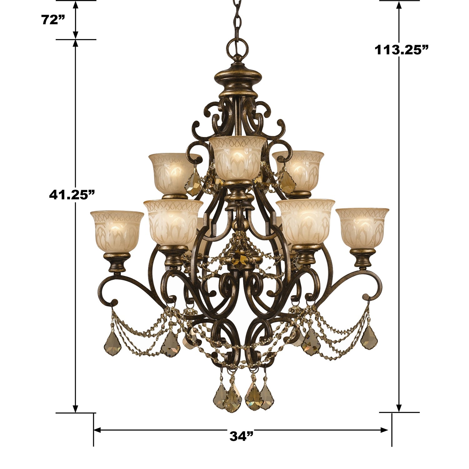 Crystorama Norwalk 7509-BU-GT-S – 34 Inch – 9 Light – Chandelier – Clear Crystal – Bronze Umber – Damp Rated