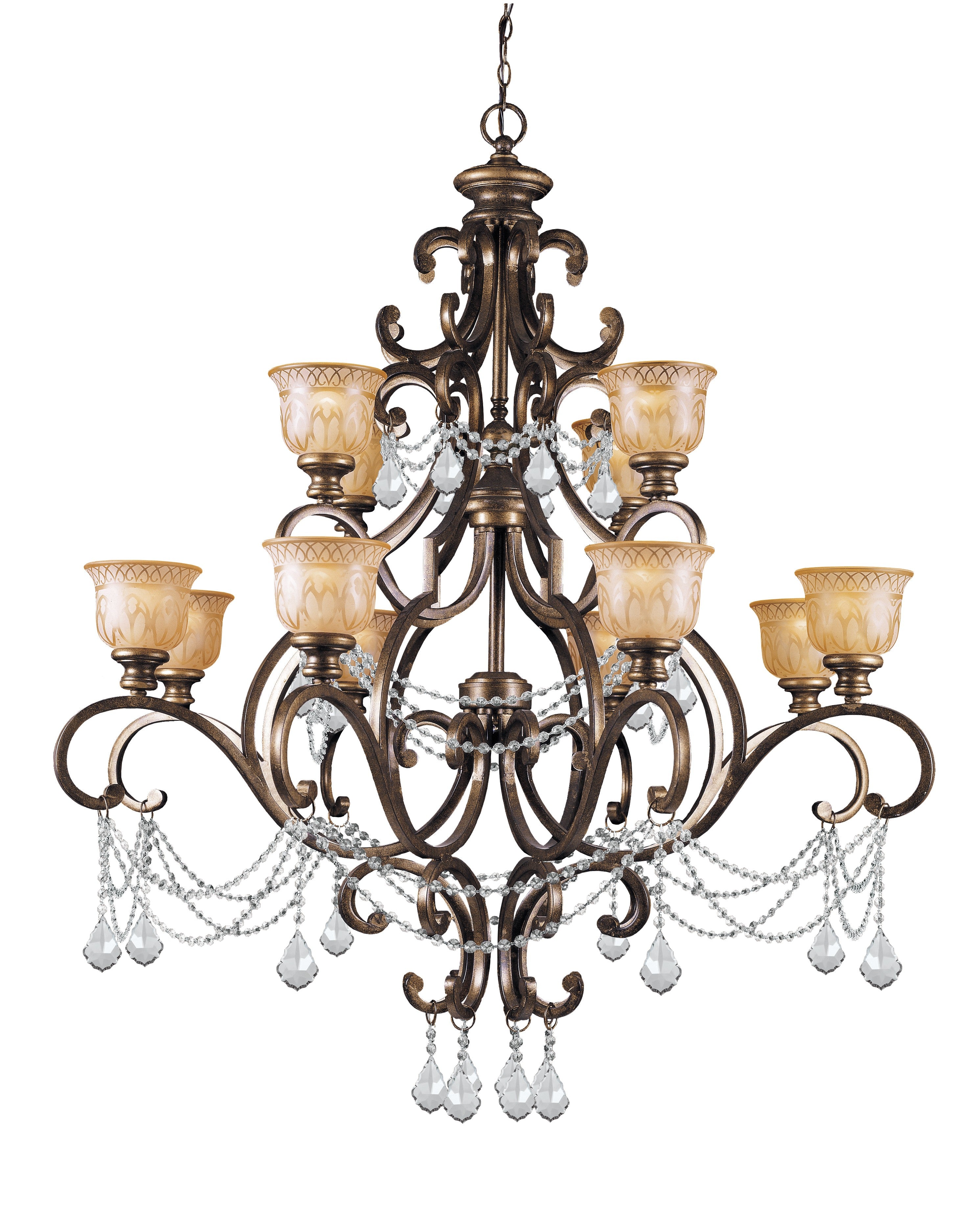 Crystorama Norwalk 7512-BU-CL-MWP – 48 Inch – 12 Light – Chandelier – Clear Crystal – Bronze Umber – Damp Rated