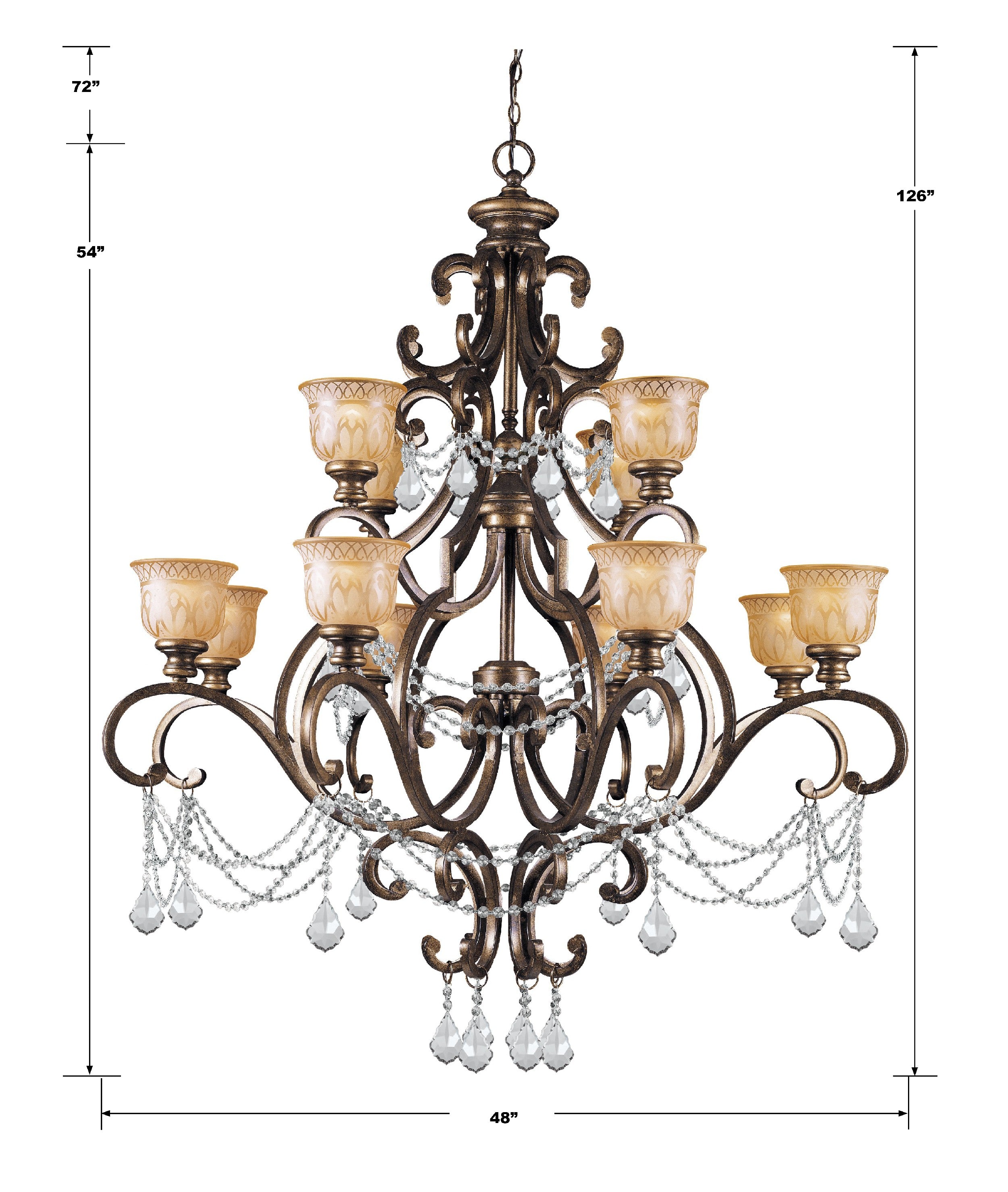 Crystorama Norwalk 7512-BU-CL-MWP – 48 Inch – 12 Light – Chandelier – Clear Crystal – Bronze Umber – Damp Rated