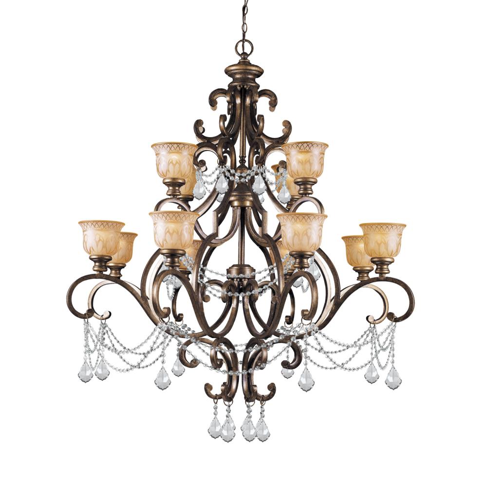 Crystorama 7512-BU-CL-SAQ Norwalk 12 Light Spectra Crystal Chandelier, UL Damp Rated, Bronze Umber