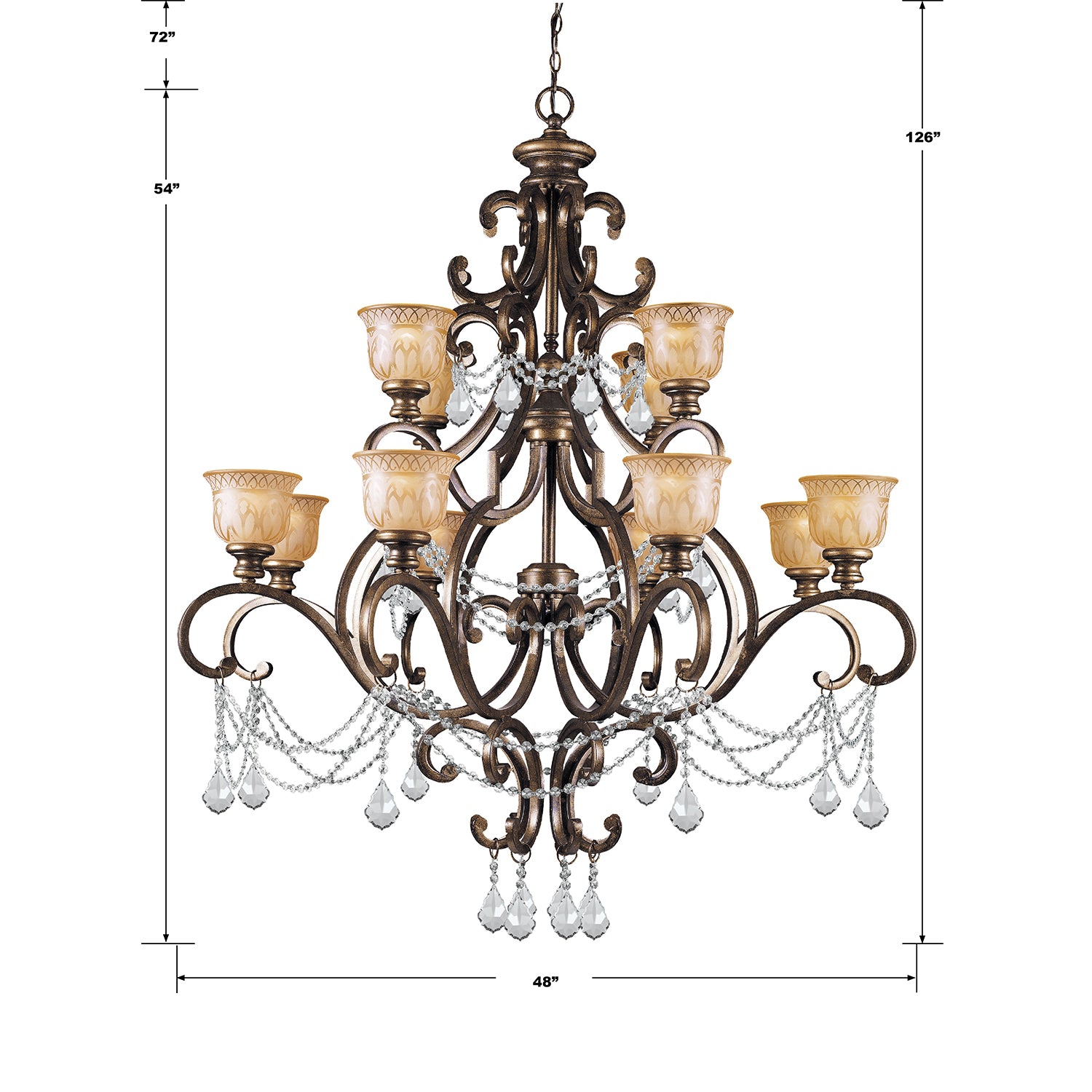 Crystorama Norwalk 7512-BU-CL-SAQ – 48 Inch – 12 Light – Chandelier – Clear Crystal – Bronze Umber – Damp Rated