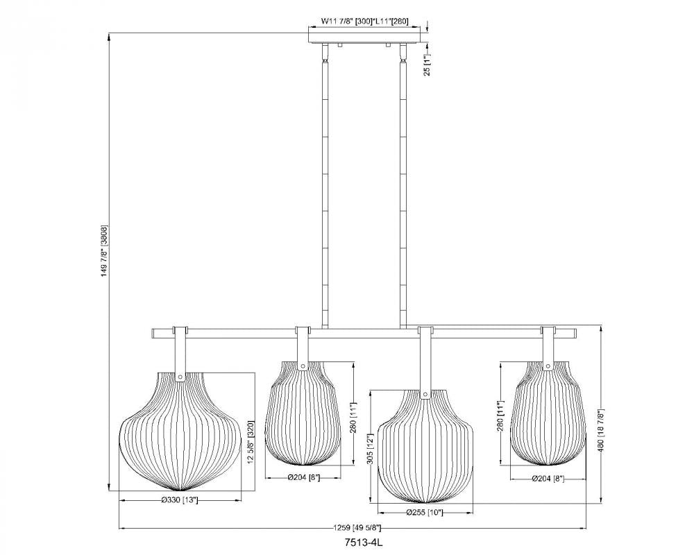 Z-Lite Lighting 7513-4L-MGLD Linear Chandelier - Gold