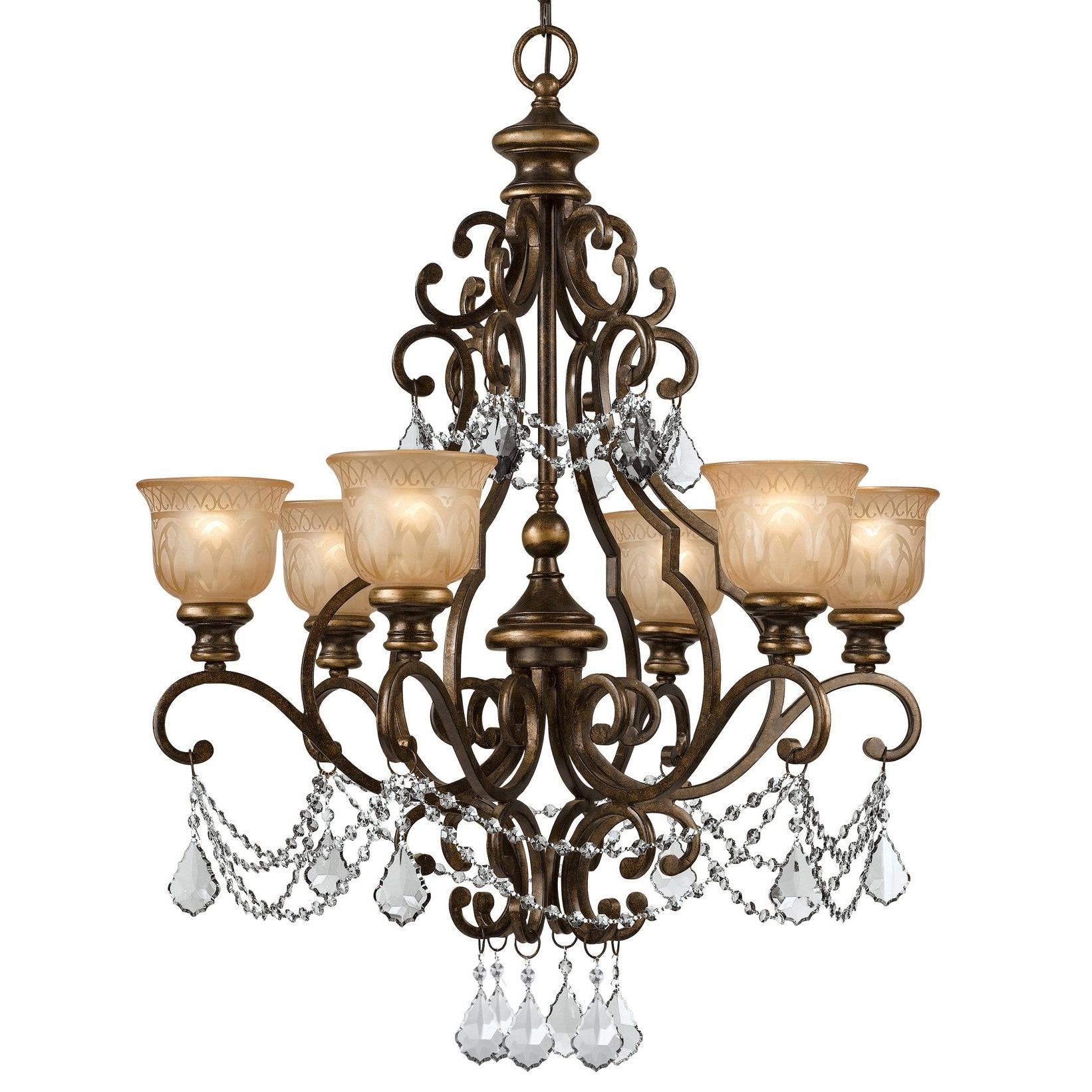 Crystorama Norwalk 7516-BU-CL-MWP – 28 Inch – 6 Light – Chandelier – Clear Crystal – Bronze Umber – Damp Rated