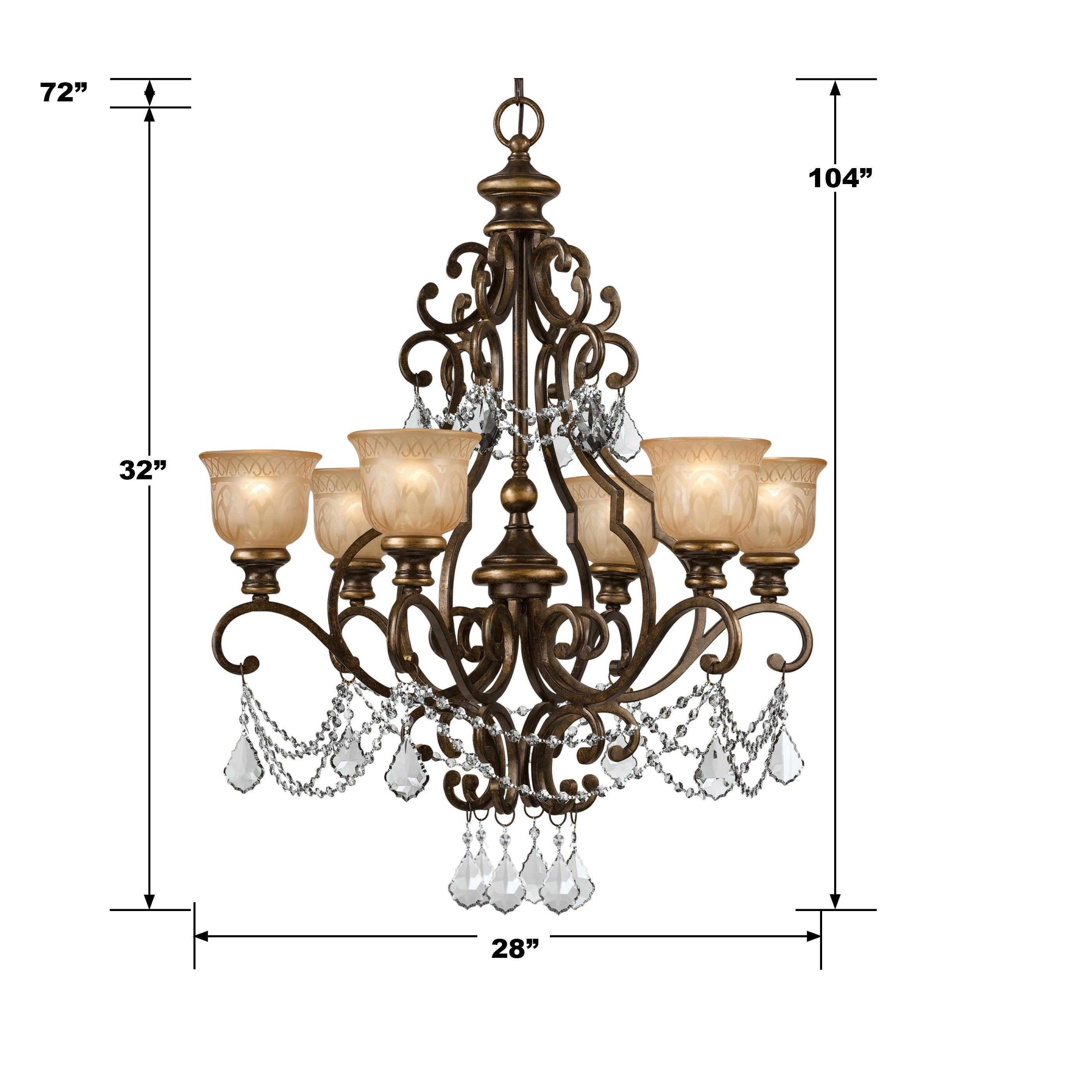 Crystorama Norwalk 7516-BU-CL-MWP – 28 Inch – 6 Light – Chandelier – Clear Crystal – Bronze Umber – Damp Rated
