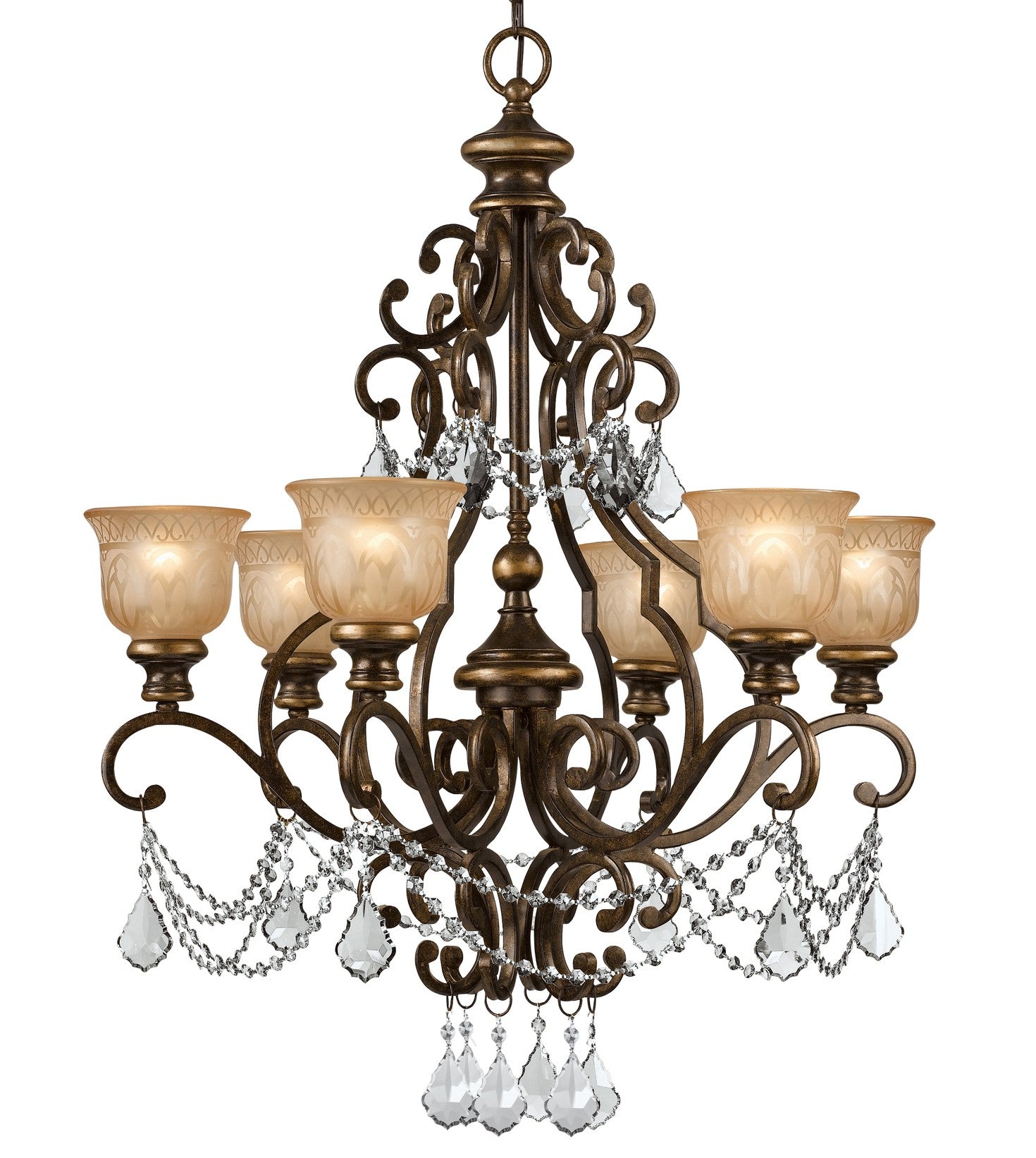 Crystorama Norwalk 7516-BU-CL-S – 28 Inch – 6 Light – Chandelier – Clear Crystal – Bronze Umber – Damp Rated