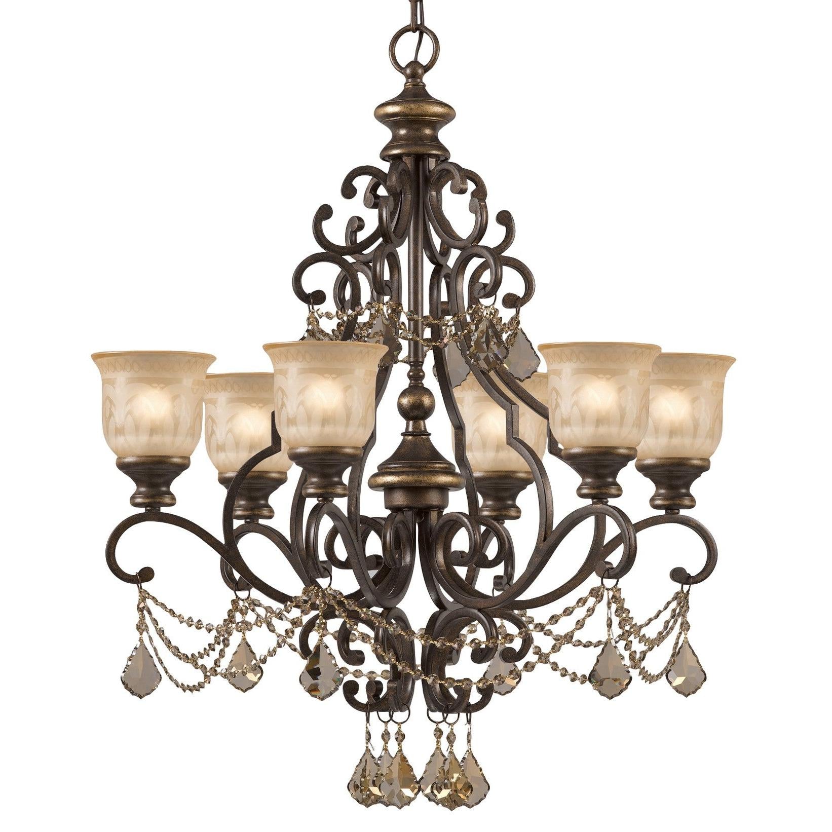 Crystorama Norwalk 7516-BU-GT-MWP – 28 Inch – 6 Light – Chandelier – Clear Crystal – Bronze Umber – Damp Rated