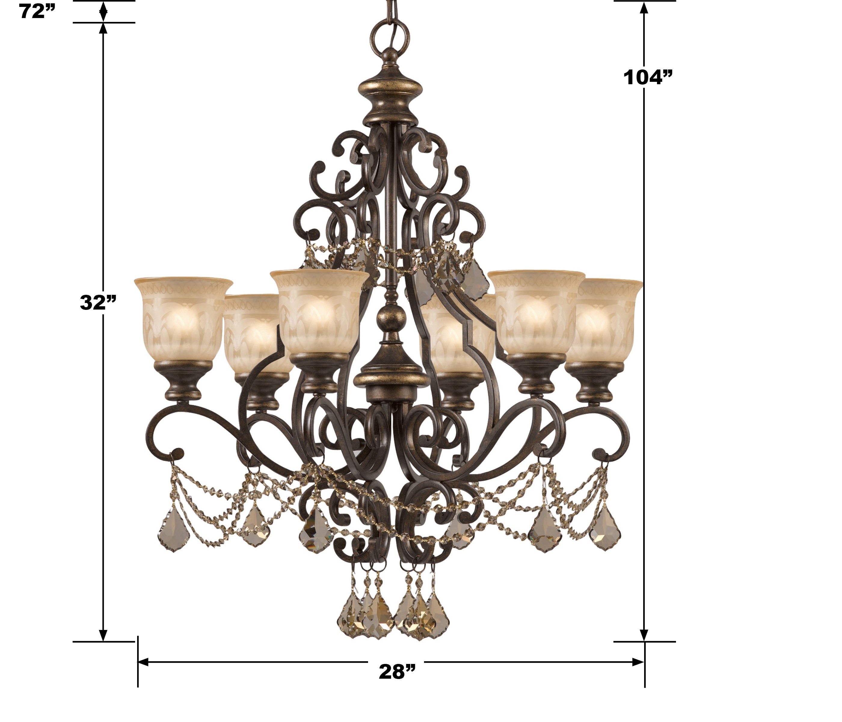 Crystorama Norwalk 7516-BU-GT-MWP – 28 Inch – 6 Light – Chandelier – Clear Crystal – Bronze Umber – Damp Rated