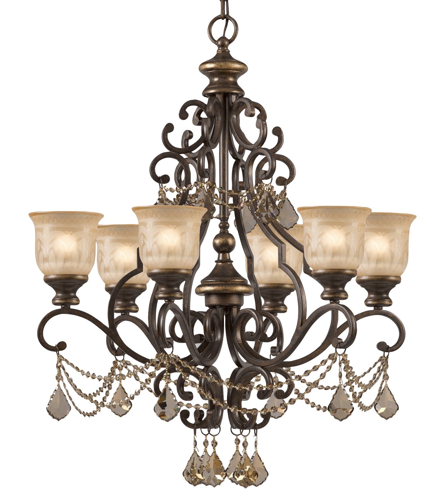 Crystorama Norwalk 7516-BU-GT-S – 28 Inch – 6 Light – Chandelier – Clear Crystal – Bronze Umber – Damp Rated