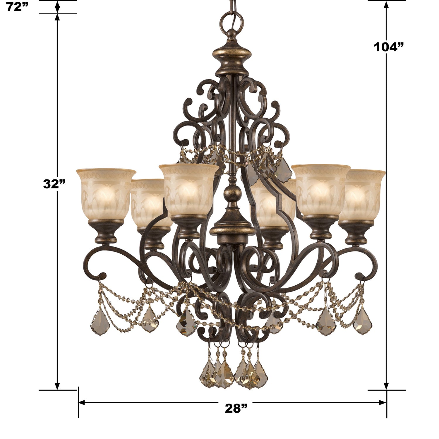 Crystorama Norwalk 7516-BU-GT-S – 28 Inch – 6 Light – Chandelier – Clear Crystal – Bronze Umber – Damp Rated