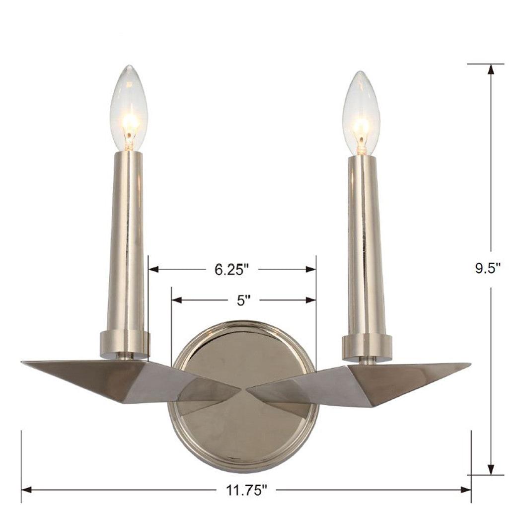 Crystorama Palmer 7592-PN – 11.75 Inch – 2 Light – Sconce – Polished Nickel – Damp Rated
