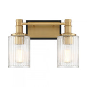 Concord 2-Light Bathroom Vanity Light in Matte Black with Warm Brass