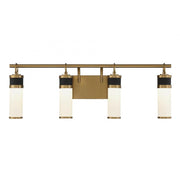 Abel 4-Light LED Bathroom Vanity Light in Matte Black with Warm Brass Accents