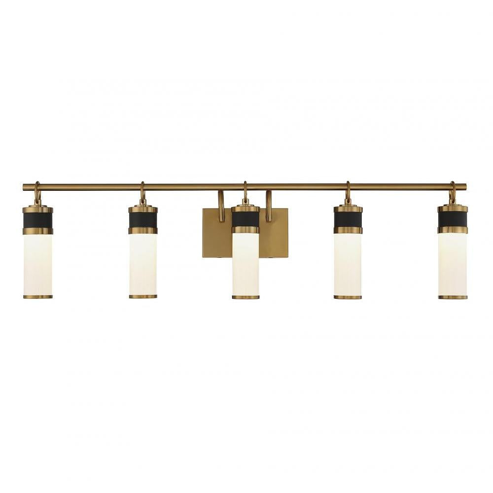 Abel 5-Light LED Bathroom Vanity Light in Matte Black with Warm Brass Accents