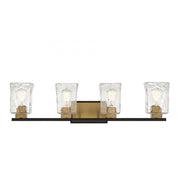 Sidney 4-Light Bathroom Vanity Light in Matte Black with Warm Brass Accents