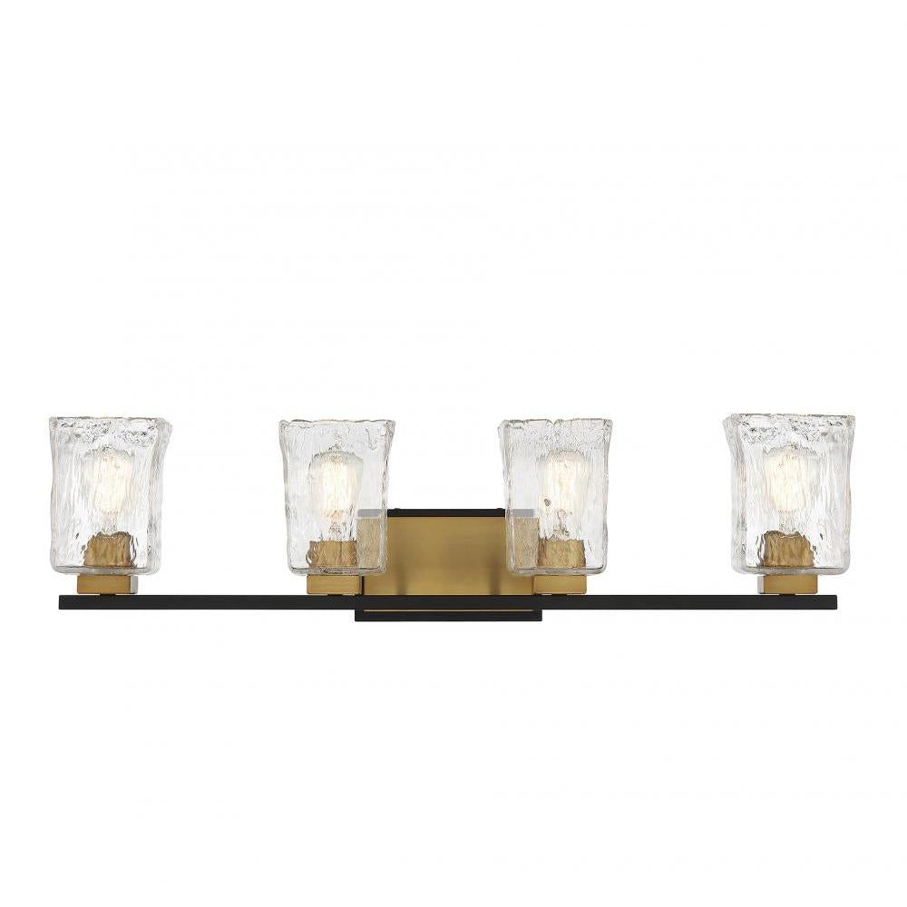 Sidney 4-Light Bathroom Vanity Light in Matte Black with Warm Brass Accents
