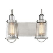 Lansing 2-Light Bathroom Vanity Light in Satin Nickel with Polished Nickel Accents