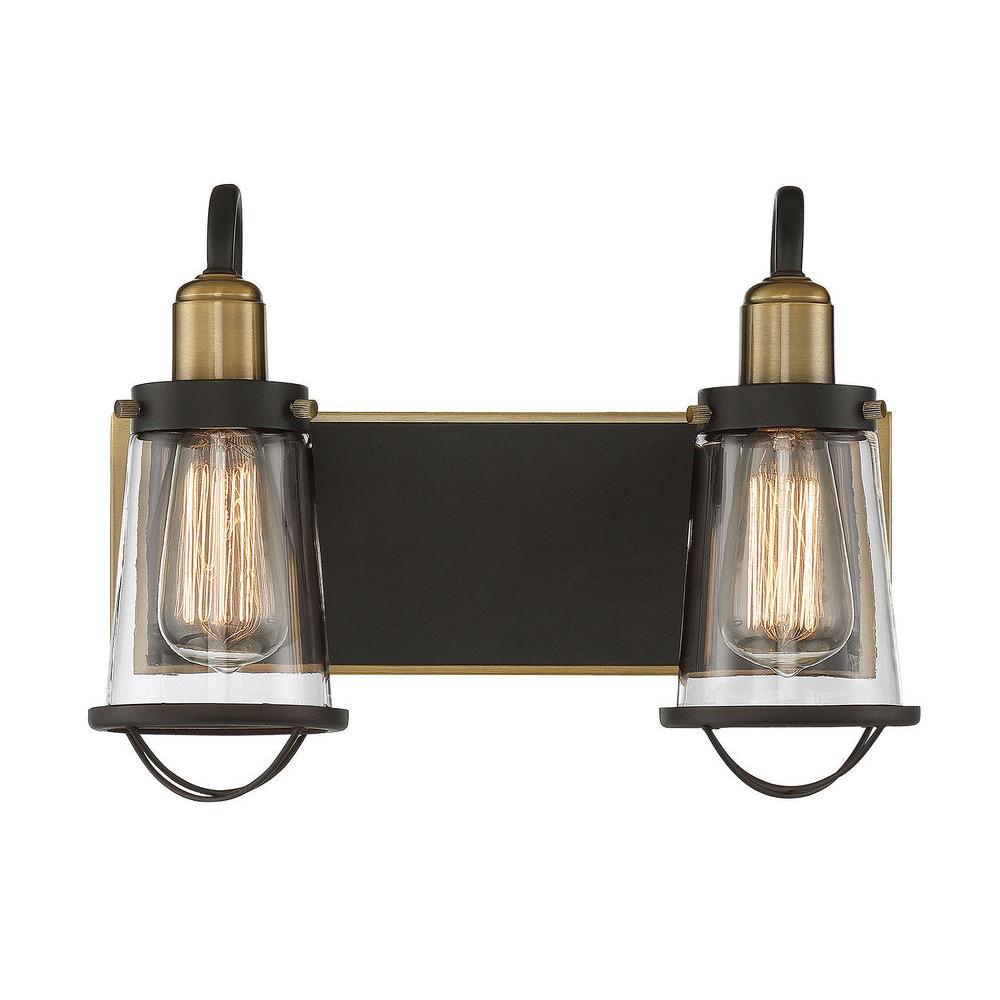 Lansing 2-Light Bathroom Vanity Light in English Bronze and Warm Brass