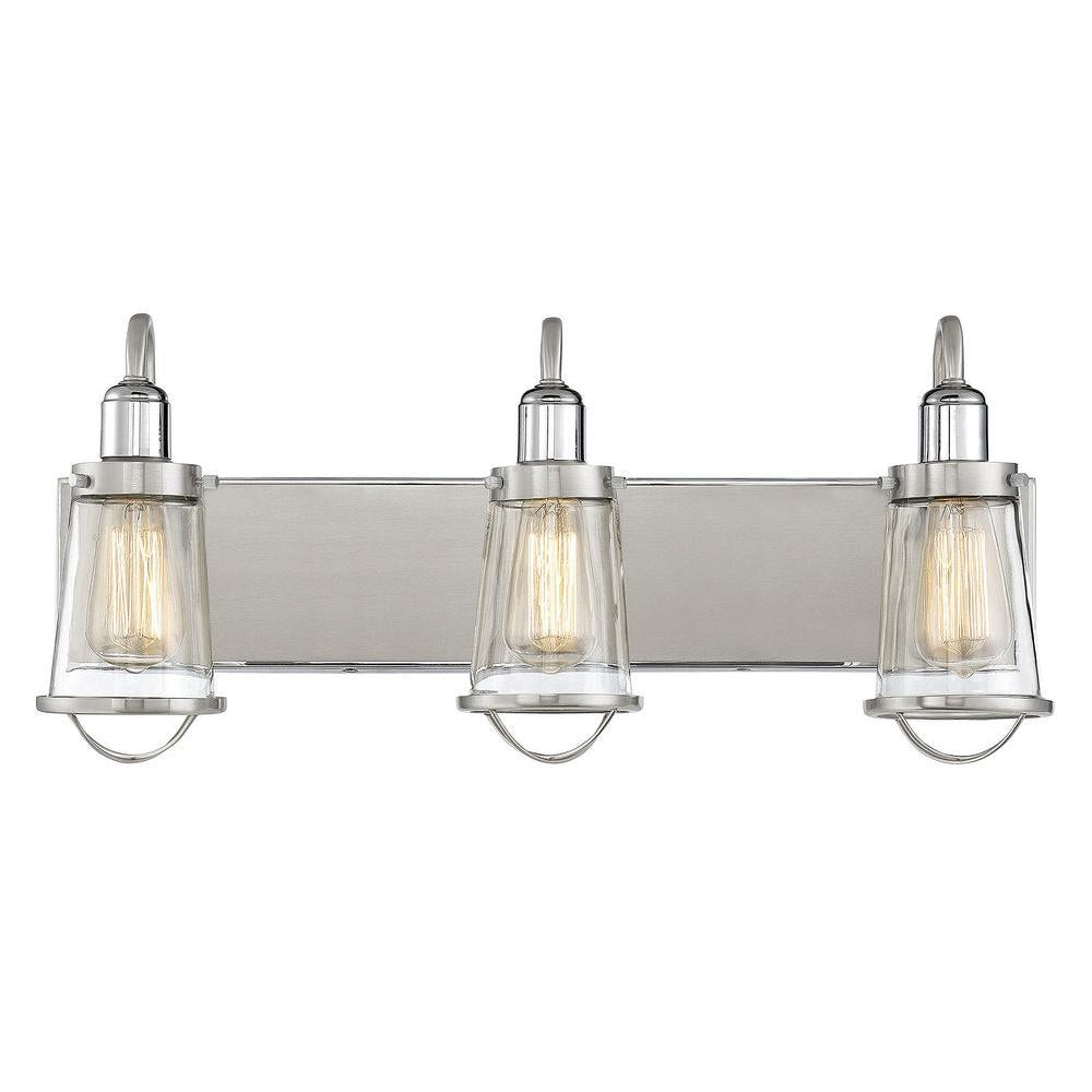 Lansing 3-Light Bathroom Vanity Light in Satin Nickel with Polished Nickel Accents