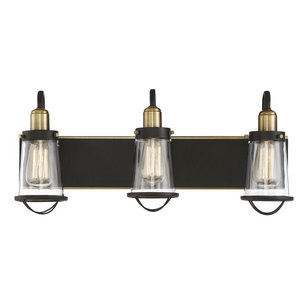 Lansing 3-Light Bathroom Vanity Light in English Bronze and Warm Brass