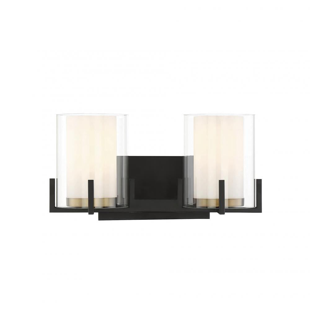Eaton 2-Light Bathroom Vanity Light in Matte Black with Warm Brass Accents