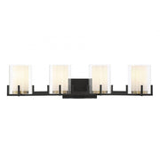 Eaton 4-Light Bathroom Vanity Light in Matte Black with Warm Brass Accents